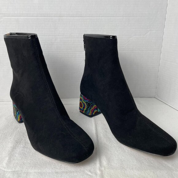 Betsey Johnson Shoes - Betsey Johnson Floral Rainbow Rhinestone Heel Black Ankle Boot